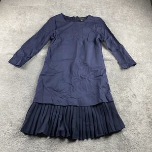 Ann Taylor Dress Womens 4P Navy‎ Blue Scoop Neck Zip Long Sleeve